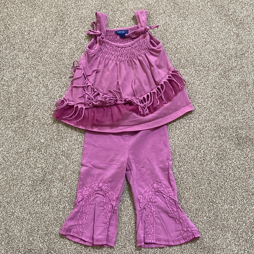 NAARTJIE Girl’s Purple Short Sleeve Top and Pants Bohemian Set Size XS EUC